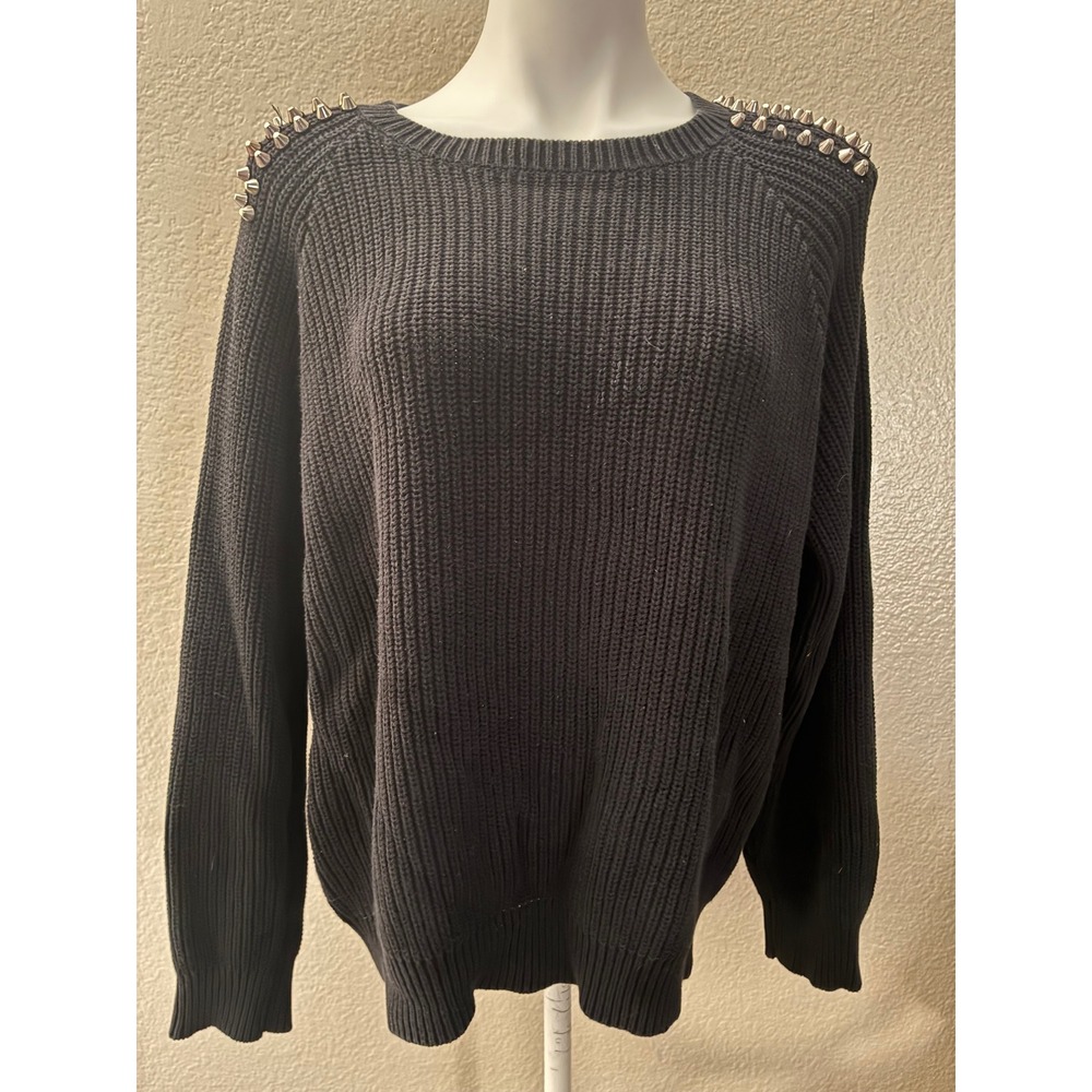 Forever 21 Black Studded Shoulder Ribbed Knit Sweater Medium